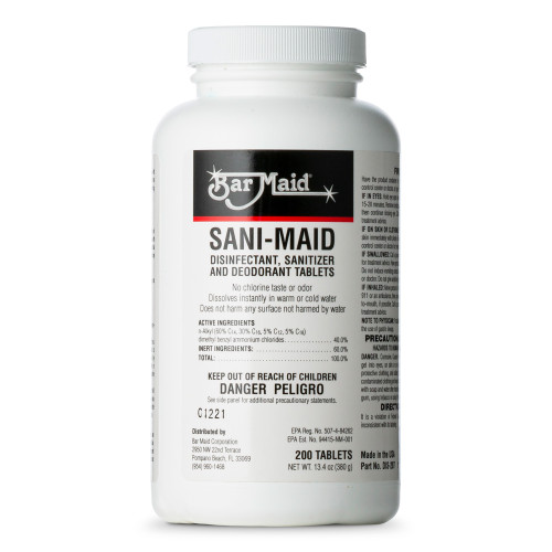 Bar Maid Sani-Maid Multi-Use Disinfectant, Sanitizer & Deodorant Tablets - 200 Count