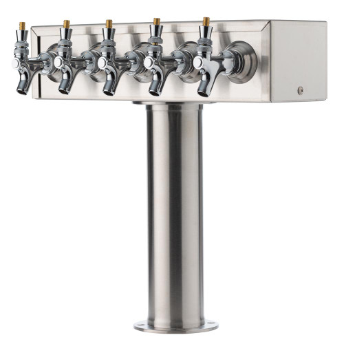 "T" Style Pedestal Draft Beer Tower - Stainless Steel - 3" Column - Air Cooled - 5 Faucets