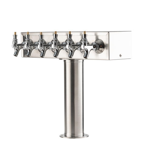 "T" Style Pedestal Draft Beer Tower - Stainless Steel - 3" Column - Air Cooled - 6 Faucets