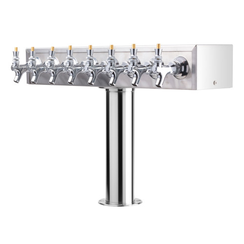 "T" Style Pedestal Draft Beer Tower - Stainless Steel - 3" Column - Air Cooled - 8 Faucets